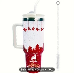 Festive Red and White Water Bottle with Straw